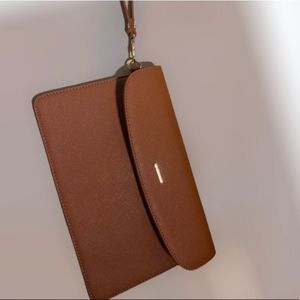 Brand New CARAMEL Clutch with Gold Accents
